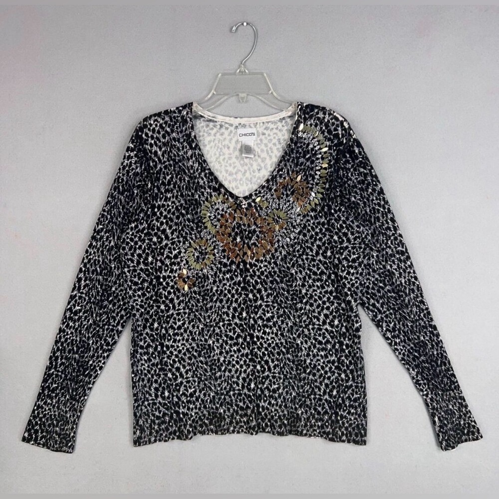 Chicos Shirt Womens 2 Leopard Print Silk Blend
Sequin Bling